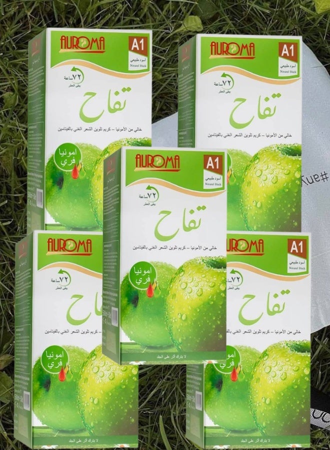 أوروما 5 قطع اوروما تفاح كريم تلوين الشعر خالي من الامونيا A1 أسود طبيعي 500 + 500 مل - Image 1